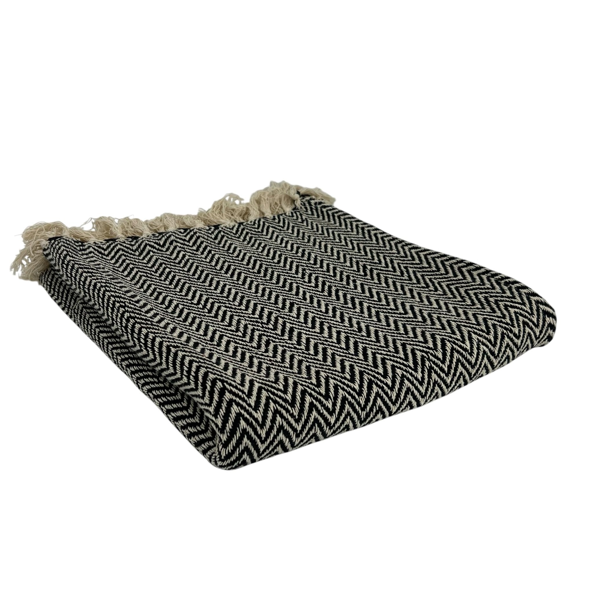 Chevron Cotton Throw Natural/Black
