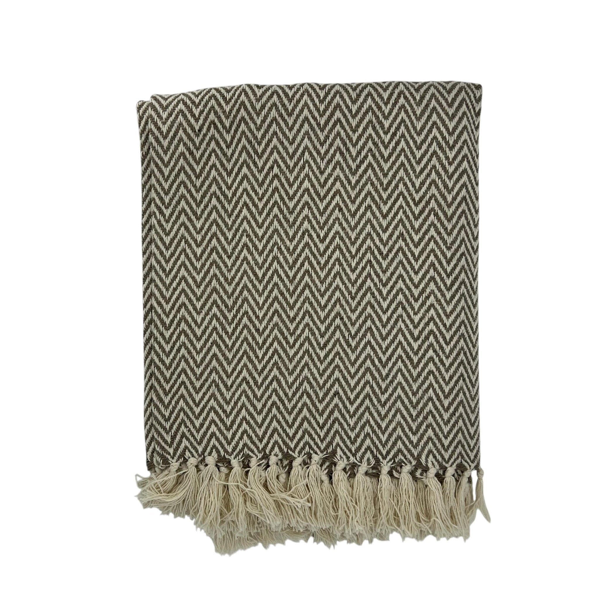Chevron Cotton Throw Natural/Grey