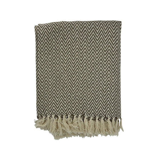 Chevron Cotton Throw Natural/Grey