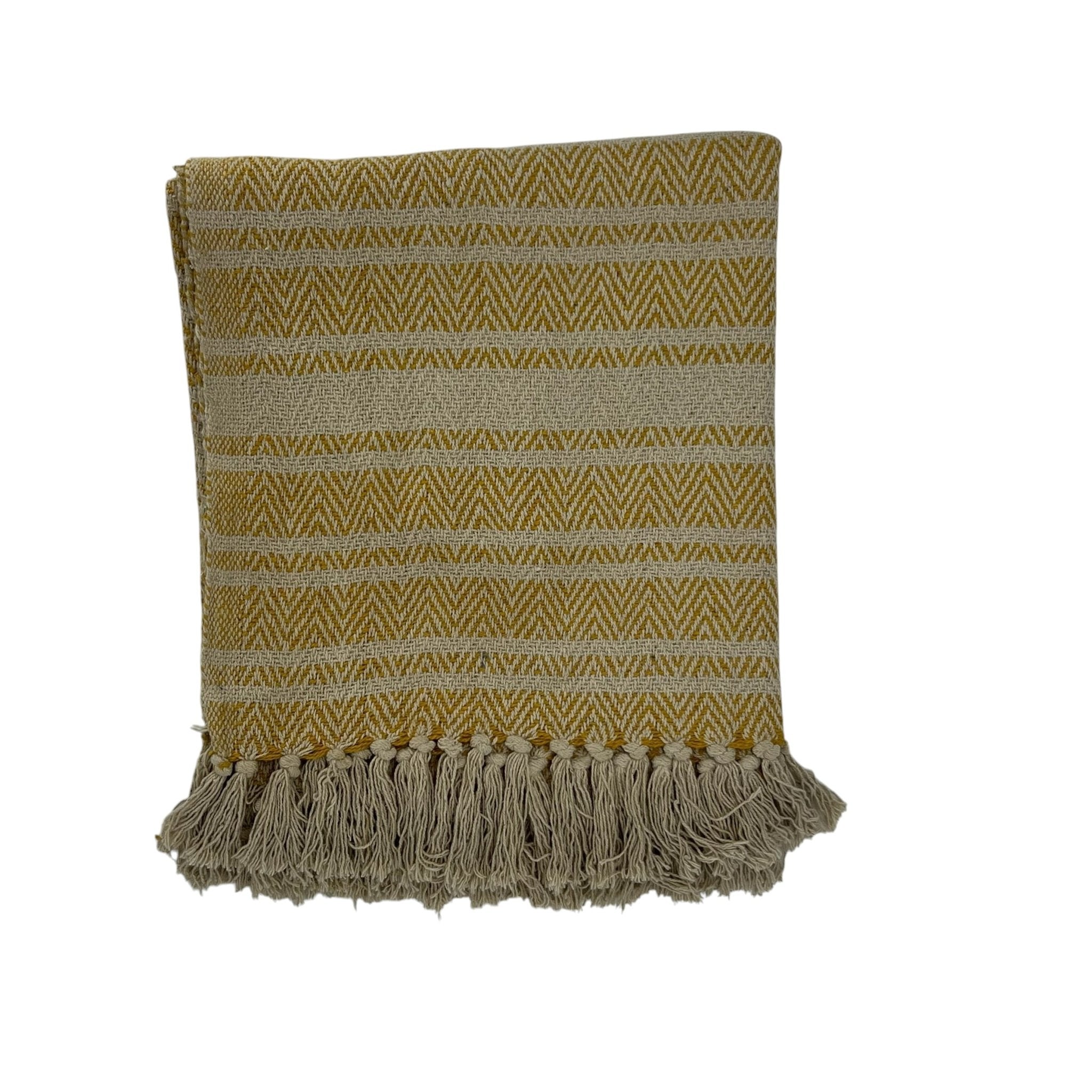 Chevron Cotton Throw Natural/Yellow