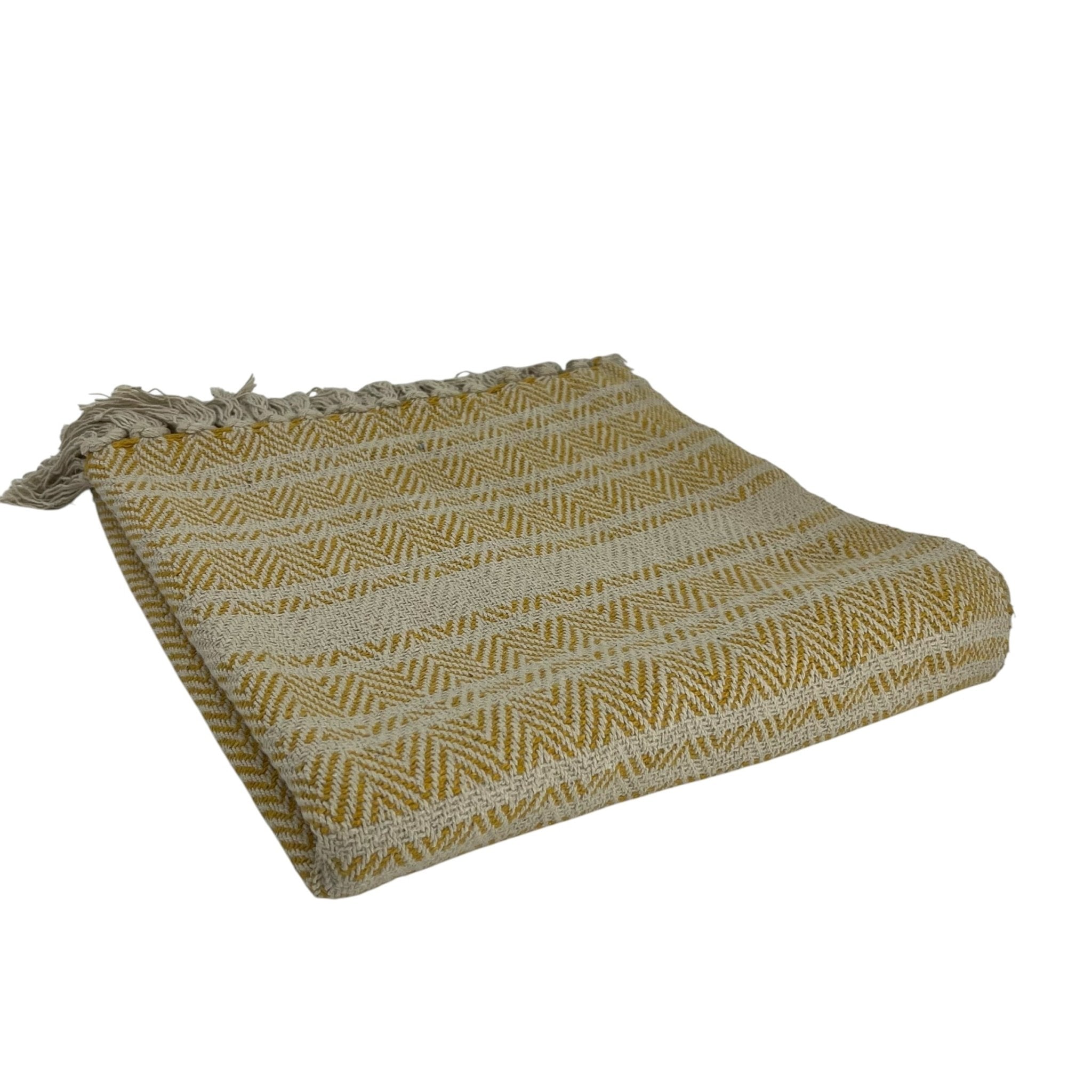 Chevron Cotton Throw Natural/Yellow