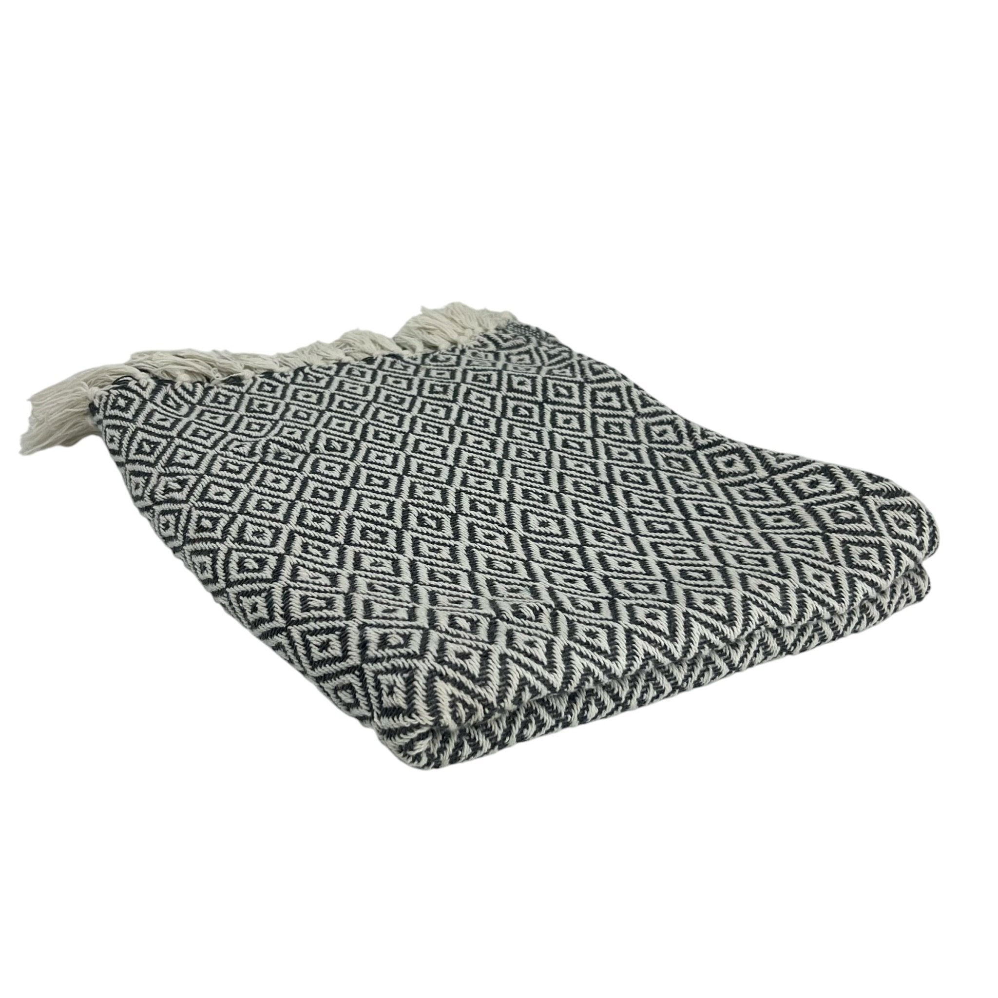 Diamond Cotton Throw Natural/Grey