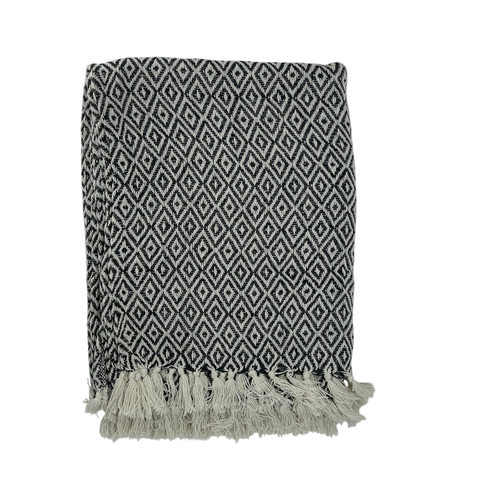 Diamond Cotton Throw Natural/Grey